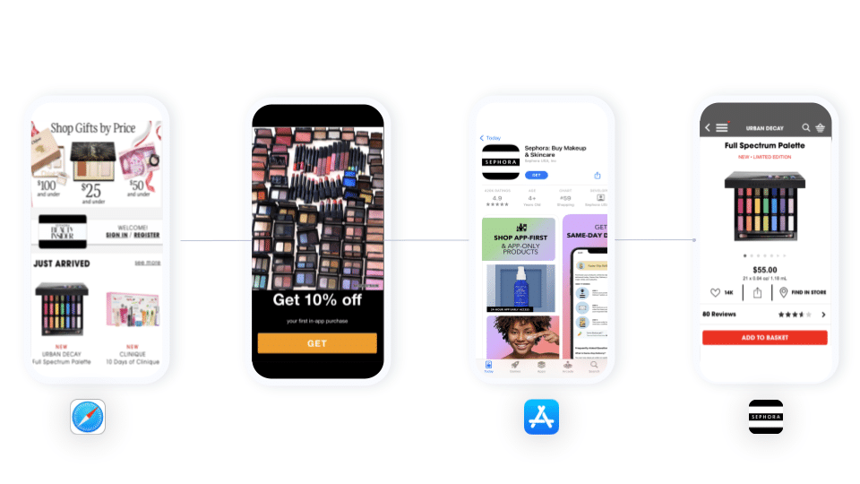 Screenshots of the Sephora app